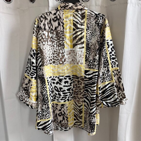 Allison Daley Top Plus Size 2X Patchwork Animal Button Up Lace Boho Chic 18653 - Picture 2 of 8